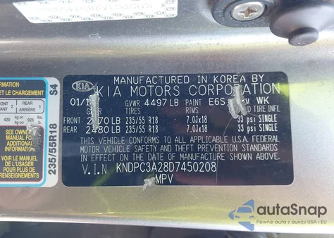 2013 Kia Sportage Ex z USA, uszkodzony, nr VIN KNDPC3A28D7450208